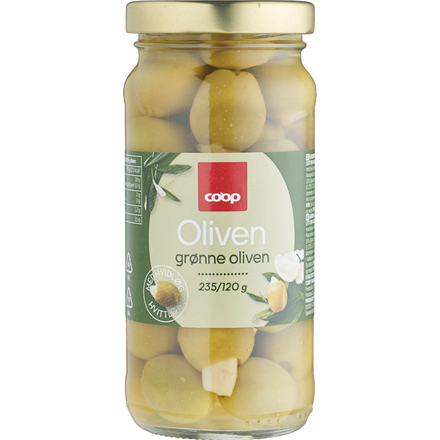Coop Oliven Grønne m/hvidløg 235/120 g