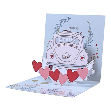 Pop-up kort Bryllupsbil