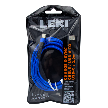 Leki Denmark Braided Blue CableUSB-A to USB-C 2.0 M