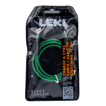 Leki Denmark Braided Green CableUSB-C to Lightning 1.0 M