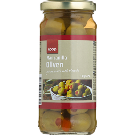 Coop Oliven Grønne m/Peber 235/142 g