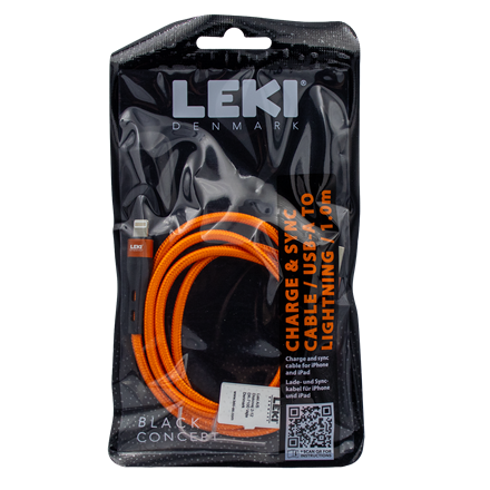 Leki Denmark Braided Orange CableUSB-A to Lightning 1.0 M