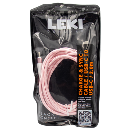 Leki Denmark Braided Pink CableUSB-C to USB-C 2.0 M