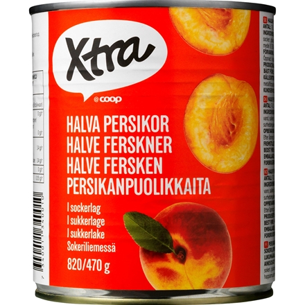 X-tra Halve Ferskner i Sirup 820g