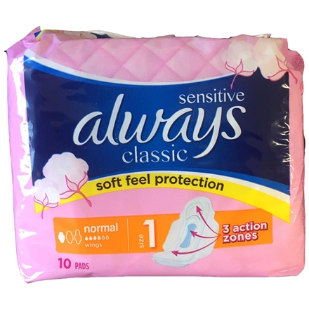 Always Classic Sensitiv Normal m. Wings 10 Stk.
