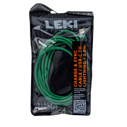 Leki Denmark Braided Green CableUSB-C to Lightning 2.0 M