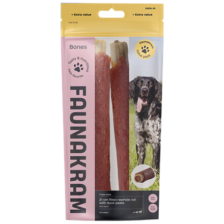Faunakram Filled Rawhide Roll w Duck Paste 2 stk300 g 21 cm 