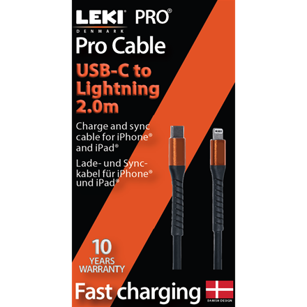 Leki bycph Pro USB-C to Lightning Kabel 2 m Sort