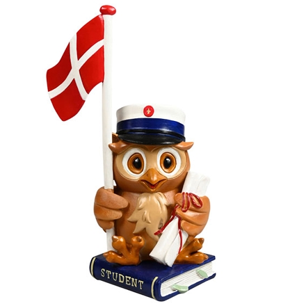 Student Ugle Figur m. Flag Blå H:20 cm