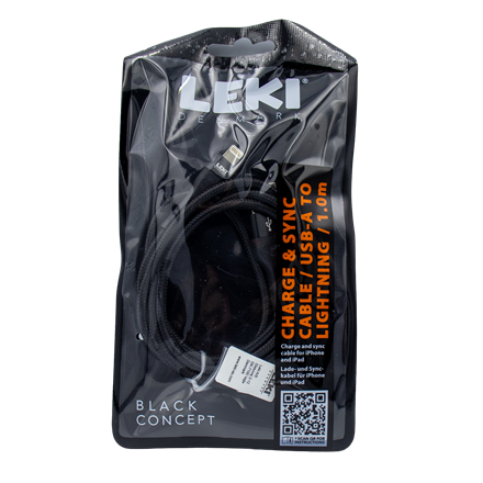 Leki Denmark Braided Black CableUSB-A to Lightning 1.0 M