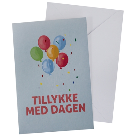 Kort med Kuvert 11x17 Cm Tillykke Balloner