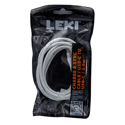 Leki Denmark Braided White CableUSB-C to USB-C 2.0 M