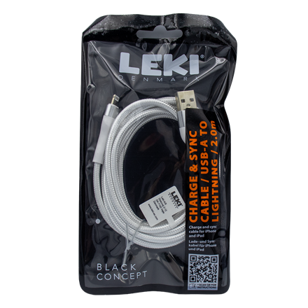 Leki Denmark Braided White CableUSB-A to Lightning 2.0 M