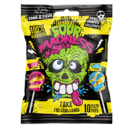 Sour Madness Multibag Skulled Fruit Lollipops 90 g