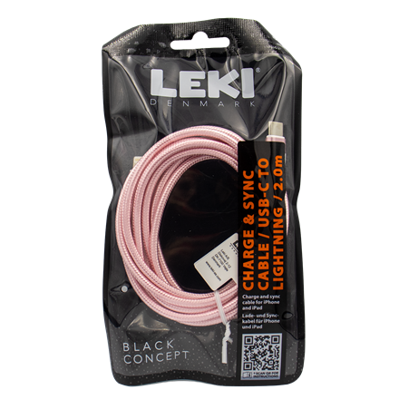 Leki Denmark Braided Pink CableUSB-C to Lightning 2.0 M