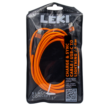 Leki Denmark Braided Orange CableUSB-C to Lightning 2.0 M