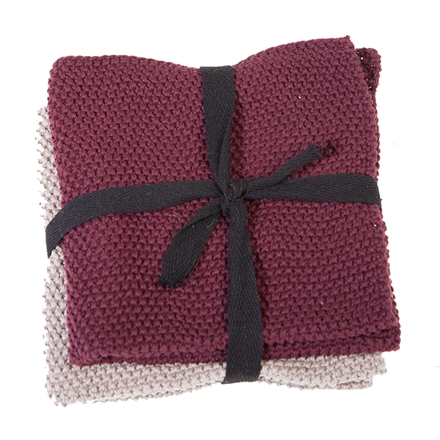 Strikkede Karklude 2-Pak Chokolade/Beige