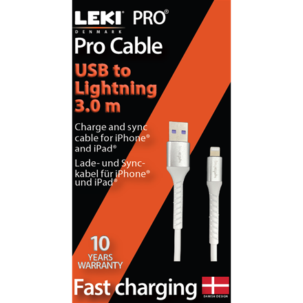 Leki bycph Pro Cable - USB to Lightning 3.0 m Hvid