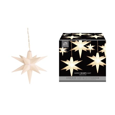 LED Lyskæde i Hvid med 10 Stjerner