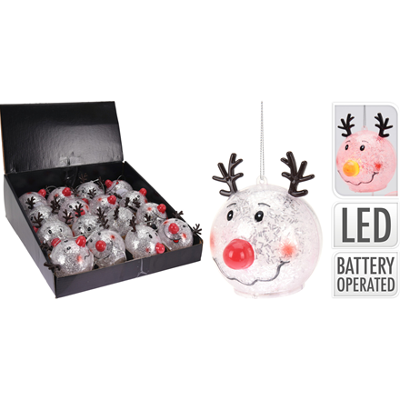 Rensdyr Julekugle LED inkl. Batterier