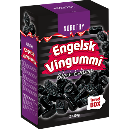 Nordthy Travel Box Engelsk Vingummi Black 600 g