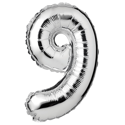 Folieballon Nr. 9 35 Cm Sølv