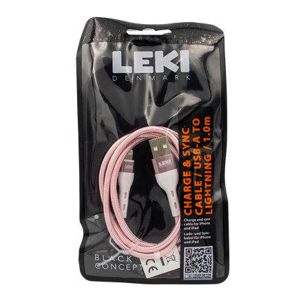 Leki Denmark Braided Pink CableUSB-A to Lightning 1.0 M