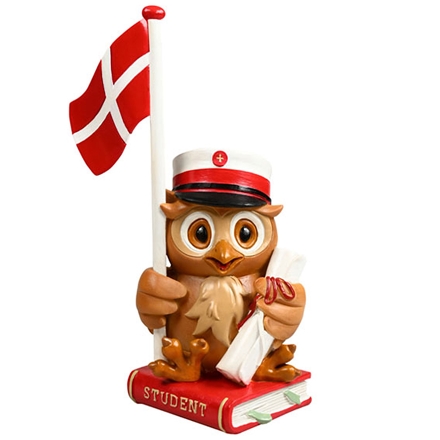 Student Ugle Figur m. Flag Rød H:20 cm