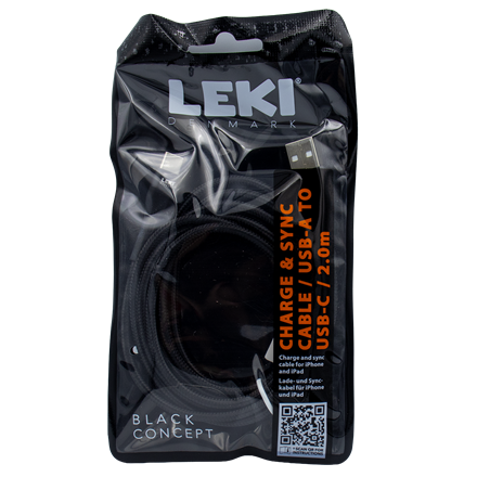 Leki Denmark Braided Black CableUSB-A to USB-C 2.0 M
