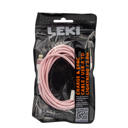 Leki Denmark Braided Pink CableUSB-A to Lightning 2.0 M