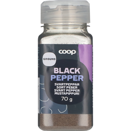 Coop Sort Stødt Peber 70 g