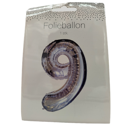 Folieballon Nr. 9 60 Cm Sølv