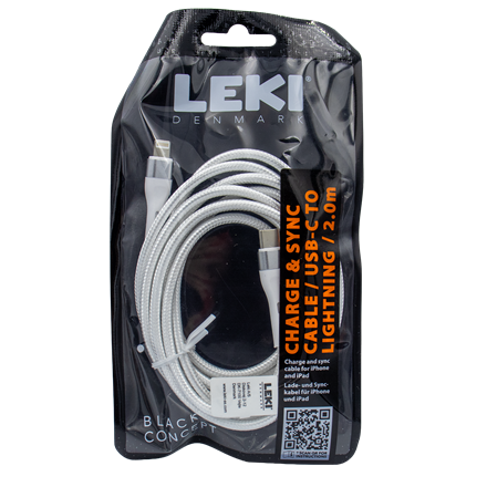 Leki Denmark Braided White CableUSB-C to Lightning 2.0 M
