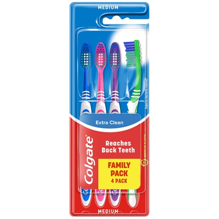 Colgate Extra Clean Tandbørste Medium 4-pak