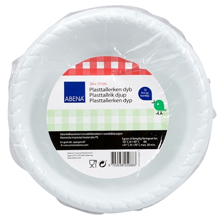 Plasttallerken dyb hvid Ø 16,5cm 20stk.