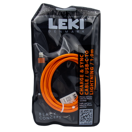 Leki Denmark Braided Orange CableUSB-C to Lightning 1.0 M