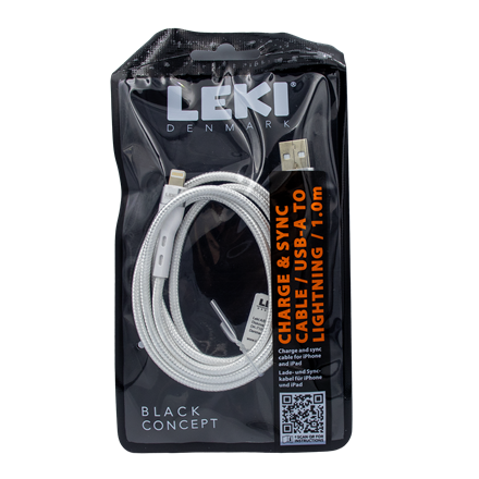 Leki Denmark Braided White CableUSB-A to Lightning 1.0 M