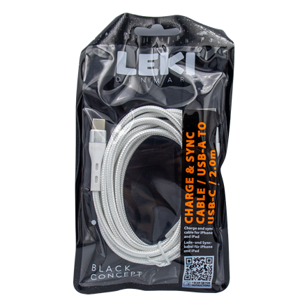 Leki Denmark Braided White CableUSB-A to USB-C 2.0 M