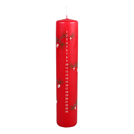 Kalenderlys Dansk Jul Rød 25cm