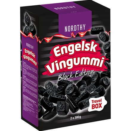 Nordthy Travel Box Engelsk Vingummi Black 600 g