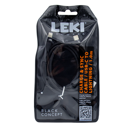 Leki Denmark Braided Black CableUSB-C to Lightning 1.0 M