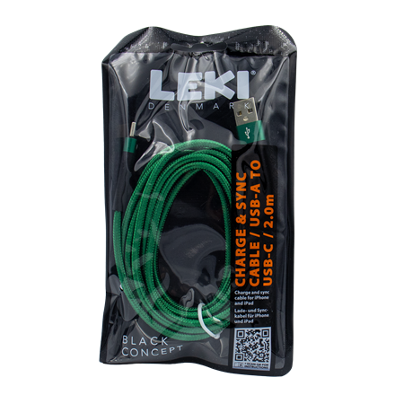 Leki Denmark Braided Green CableUSB-A to USB-C 2.0 M