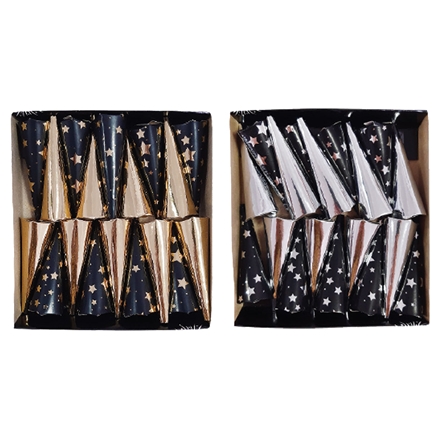 Trækpopper Kegle 18 stk 7 cm Stjerner Guld/Sølv