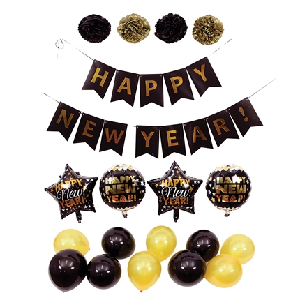 Oppyntningssæt 20 dele sort/guld