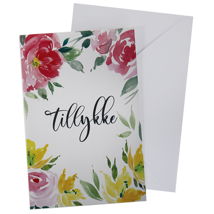 Kort med Kuvert 11x17cm Tillykke Blomster