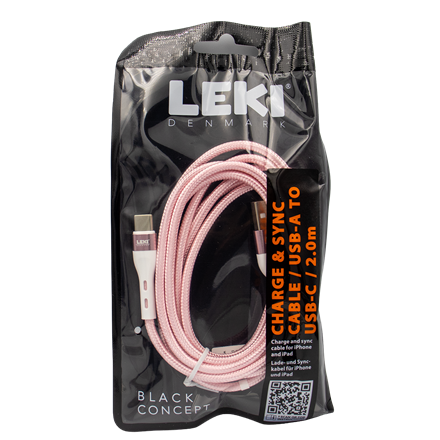 Leki Denmark Braided Pink CableUSB-A to USB-C 2.0 M