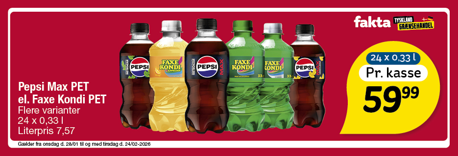 Pepsi Max, Mirinda el. Faxe Kondi PET