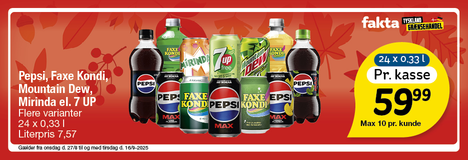 Pepsi, Faxe Kondi, Mountain Dew, Mirinda, 7UP