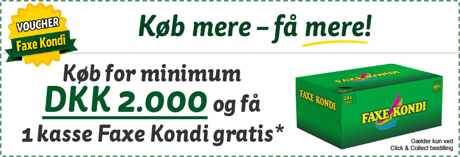 Køb for over 2.000kr i Click&Collect og få 1 kasse Faxe Kondi GRATIS!